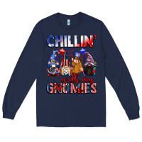 Navy Chillin' with my gnomies 4th of July Long Sleeve Tee - CowGirlArtShop