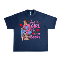 Navy just a girl who loves books Urban Heavy Tee - texasbilliewilder