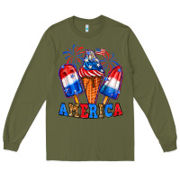 Army Green 4th of July America ice creams Long Sleeve Tee - Neo Western