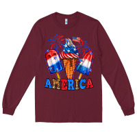 Burgundy 4th of July America ice creams Long Sleeve Tee - Neo Western