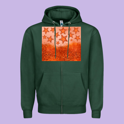 Orange Glitter Star Zipper Hoodie Designed By Jahusdesignshop