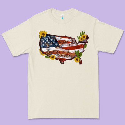 Usa Map With Sunflower And Cactus Premium Tee Designed By Artiststas