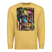 Antique Gold American Flag With Bass Fish Premium Sweatshirt - LillyAllenDesigns