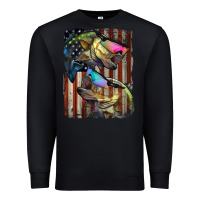 Black American Flag With Bass Fish Premium Sweatshirt - LillyAllenDesigns