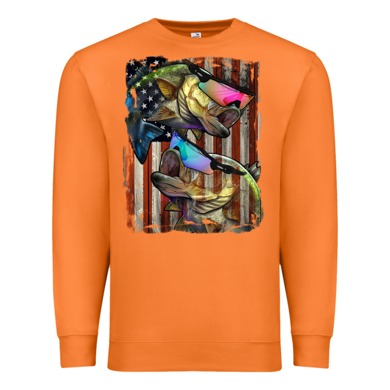 American Flag With Bass Fish Premium Sweatshirt by LillyAllenDesigns | Teevron