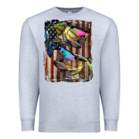 Heather Grey American Flag With Bass Fish Premium Sweatshirt - LillyAllenDesigns