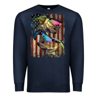 Navy American Flag With Bass Fish Premium Sweatshirt - LillyAllenDesigns