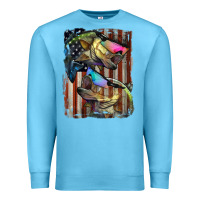 Ocean Blue American Flag With Bass Fish Premium Sweatshirt - LillyAllenDesigns