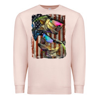 Pale Pink American Flag With Bass Fish Premium Sweatshirt - LillyAllenDesigns