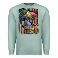 Seafoam American Flag With Bass Fish Premium Sweatshirt - LillyAllenDesigns