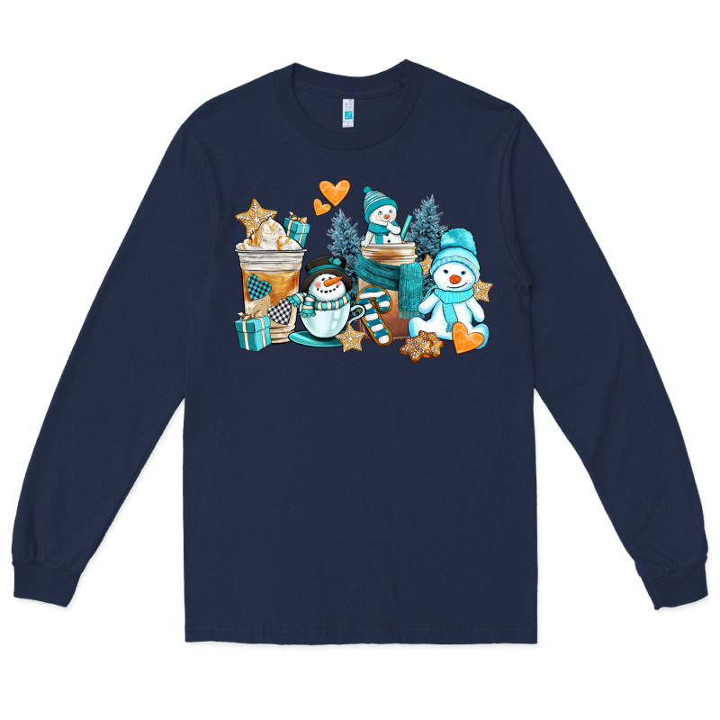 Winter Snowman Coffee Cups Long Sleeve Tee by AdoDesignShop | Teevron