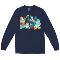 Navy winter snowman coffee cups Long Sleeve Tee - AdoDesignShop