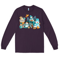 Plum winter snowman coffee cups Long Sleeve Tee - AdoDesignShop