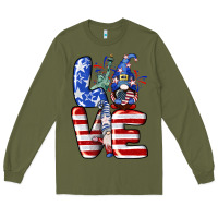 Army Green Love 4th of July with gnomes 4th of july Long Sleeve Tee - CowGirlArtShop