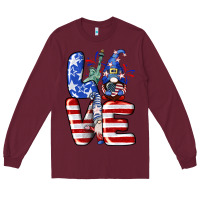 Burgundy Love 4th of July with gnomes 4th of july Long Sleeve Tee - CowGirlArtShop