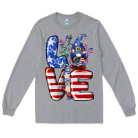 Heather Grey Love 4th of July with gnomes 4th of july Long Sleeve Tee - CowGirlArtShop