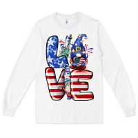 White Love 4th of July with gnomes 4th of july Long Sleeve Tee - CowGirlArtShop