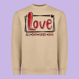Love All Day Every Day Hearts Heavyweight Sweatshirt Designed By Maliassmallbusiness