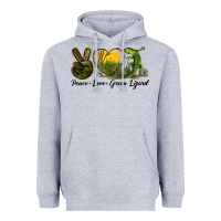 Heather Grey peace love green lizard Heavyweight Hoodie - LillyAllenDesigns