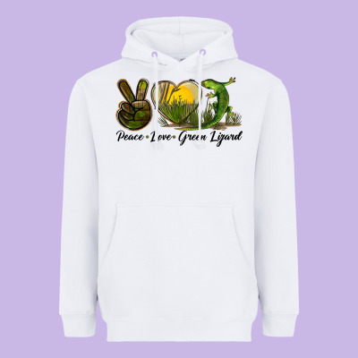 Peace Love Green Lizard Heavyweight Hoodie Designed By Lillyallendesigns