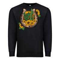 Black western horseshoe sunflower cactus Premium Sweatshirt - BarkalooDesign