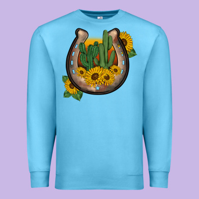 Western Horseshoe Sunflower Cactus Premium Sweatshirt Designed By Barkaloodesign