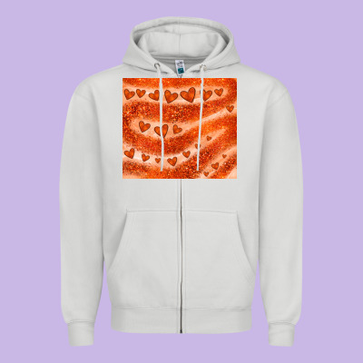 Orange Glitter Heart Zipper Hoodie Designed By Jahusdesignshop