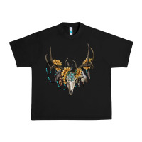 Black boho deer skull sunflowers and gemstone Urban Heavy Tee - RanaPortraitStore