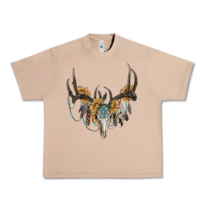 Boho Deer Skull Sunflowers And Gemstone Urban Heavy Tee by RanaPortraitStore | Teevron