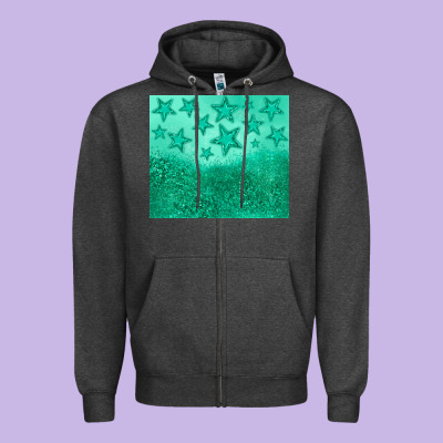 Green Glitter Star Zipper Hoodie Designed By Jahusdesignshop