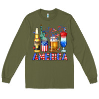 Army Green 4th of July American drinks America Long Sleeve Tee - Neo Western