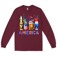 Burgundy 4th of July American drinks America Long Sleeve Tee - Neo Western