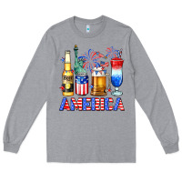 Heather Grey 4th of July American drinks America Long Sleeve Tee - Neo Western