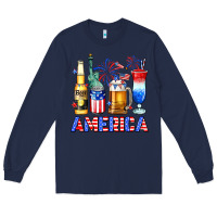 Navy 4th of July American drinks America Long Sleeve Tee - Neo Western