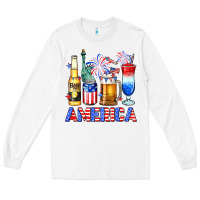 White 4th of July American drinks America Long Sleeve Tee - Neo Western