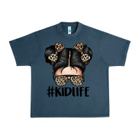 Midnight Navy kid life leopard messy bun Urban Heavy Tee - texasbilliewilder