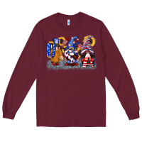 Burgundy USA 4th of July gnomes  4th of july Long Sleeve Tee - CowGirlArtShop
