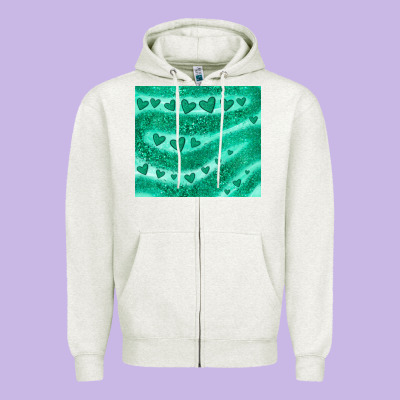 Green Glitter Heart Zipper Hoodie Designed By Jahusdesignshop