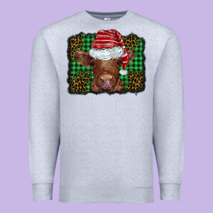 Christmas Leopard Buffalo Plaid Baby Highland Cow Premium Sweatshirt Designed By Barkaloodesign