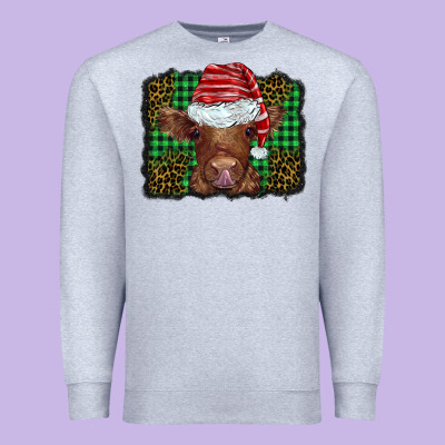 Christmas Leopard Buffalo Plaid Baby Highland Cow Premium Sweatshirt Designed By Barkaloodesign