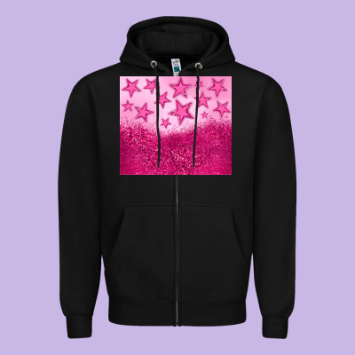Pink Glitter Star Zipper Hoodie Designed By Jahusdesignshop