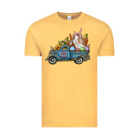 Vintage Mustard Happy Easter Truck with Bunny Eggs And Carrot Vintage Tee - RanaPortraitStore