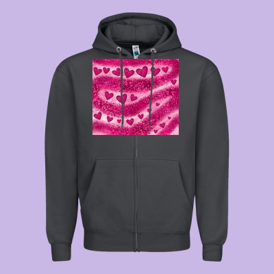 Pink Glitter Heart Zipper Hoodie Designed By Jahusdesignshop
