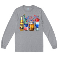 Heather Grey 4th of July American drinks Long Sleeve Tee - Neo Western
