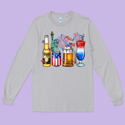 4th Of July American Drinks Long Sleeve Tee Designed By Neo Western