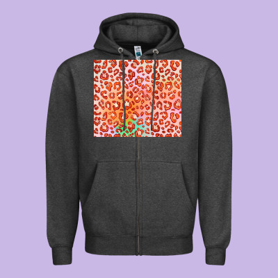 Orange Leopard Glitter Zipper Hoodie Designed By Jahusdesignshop