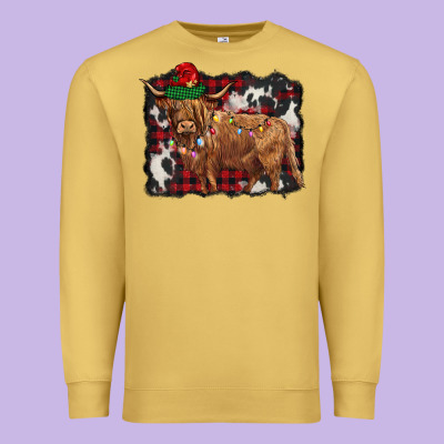 Christmas Highland Cow Premium Sweatshirt Designed By Barkaloodesign