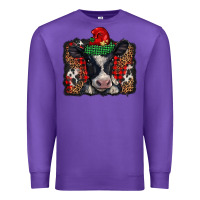 Purple christmas black and white baby cow Premium Sweatshirt - BarkalooDesign
