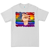 Dove Grey lgbtq flag and american flag with hand Premium Tee - Artiststas