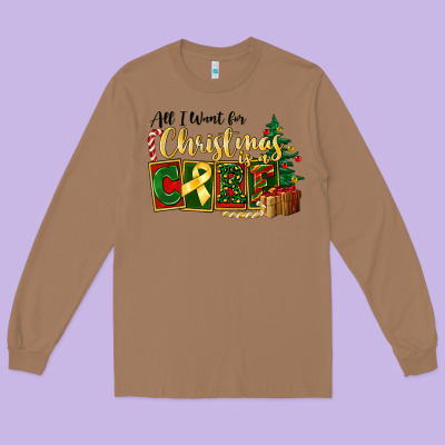 All I Want For Christmas Is Cure Childhood Cancer Long Sleeve Tee Designed By Fadigitalartstudio